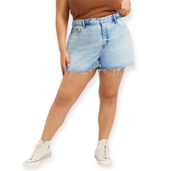NEW Good American Good 90s High-Rise Shorts, Blue Size 16 New w/Tag Retail $129 - Picture 1 of 7